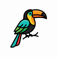 Fototapeta premium Exotic toucan bird on branch sticker icon.