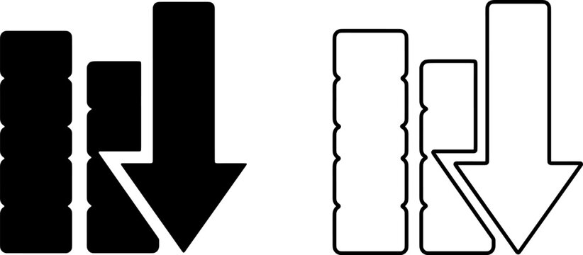 Oil barrel arrow down price drop fuel flat line icon