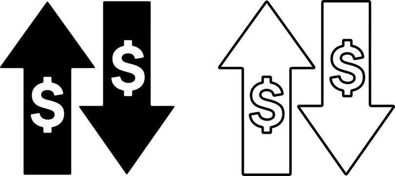 Dollar sign arrow down financial decrease flat line icon