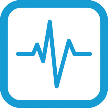 Medical icon showing hospital health heart rate monitor pulse wave in blue square