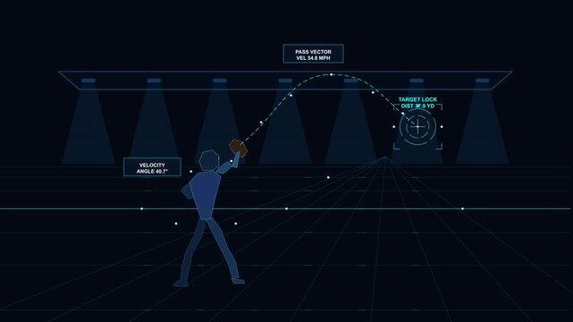 Baseball pitcher animation throwing ball indoor stadium dark digital loop