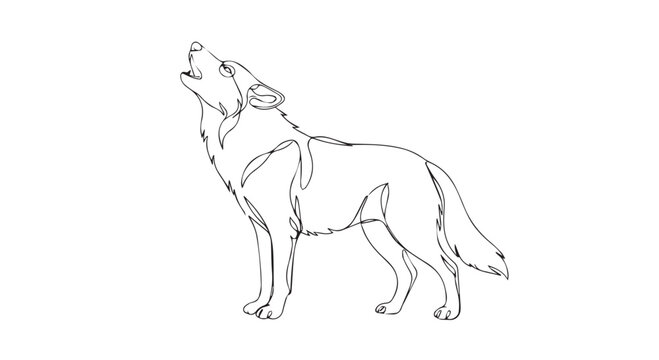 Minimalist continuous line art illustration of a howling wolf on a textured vintage background