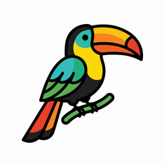Fototapeta premium Colorful toucan bird perched on branch sticker icon.