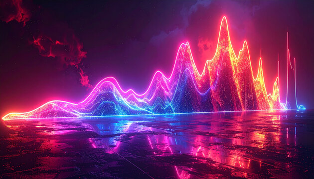 Predictive Analytics Chart- Abstract multi-dimensional line chart made of neon light