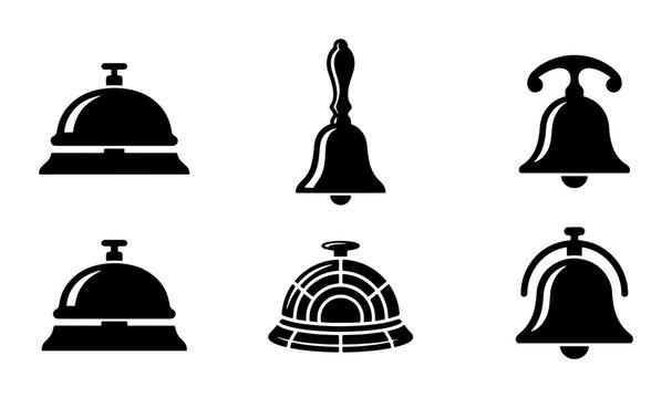 Service bell icons set with reception, hotel, and call desk bells for hotel and restaurant service