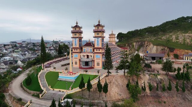 Aerial view of Cao Dai Temple of Da Lat, Dalat, Lam Dong province, Vietnam.