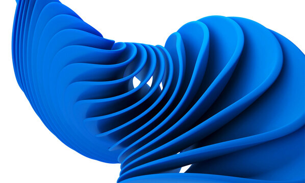 A vibrant blue abstract wave form with layered curves rendered as a three dimensional design azure bend