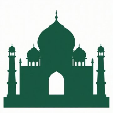 Silhouette of a Grand Islamic Mosque with Multiple Minarets and Central Dome