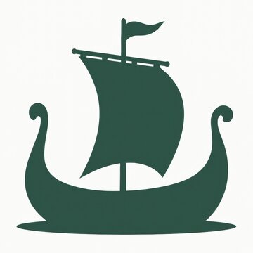 Vintage Viking Ship Illustration with Curved Dragon Heads and Large Sail
