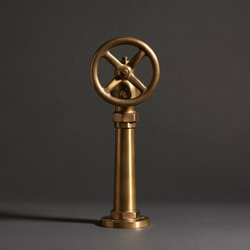 Brass gate valve standing upright on its flanged base with the handwheel fitted