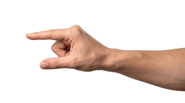 Hand showing a small size gesture with thumb isolated on transparent background