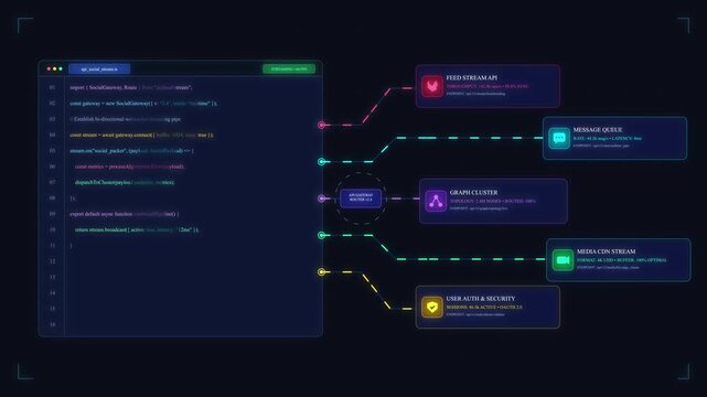 Database dashboard user interface animation showing data workflow