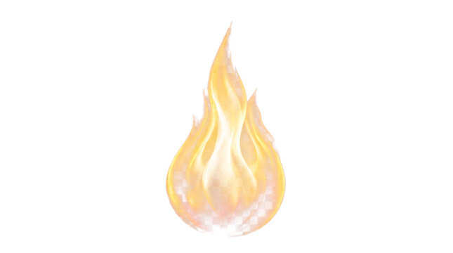 Single bright orange flame on transparent isolated on transparent background