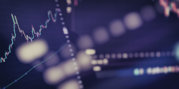 Abstract financial background with stock market candlestick chart and modern bokeh effect.