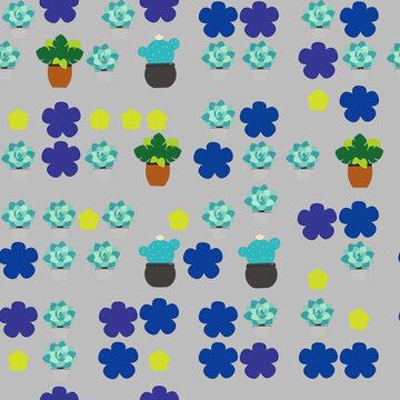 Potted plants and abstract flower shapes pattern