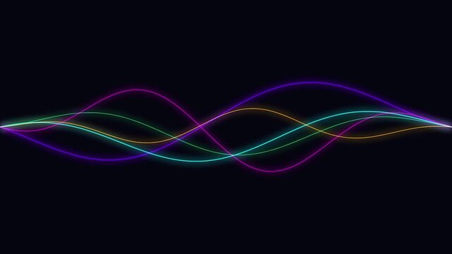 Glowing neon wave lines audio spectrum frequency abstract digital futuristic vibrant motion design high quality background for music visualization graphic presentation