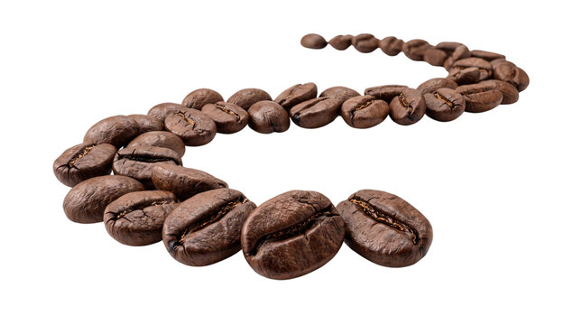 S-shaped curve of roasted coffee beans on isolated on transparent background