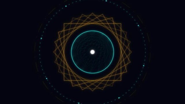 Six glowing hud mandalas geometric circles futuristic neon gold blue ui element sci-fi abstract motion graphics loop