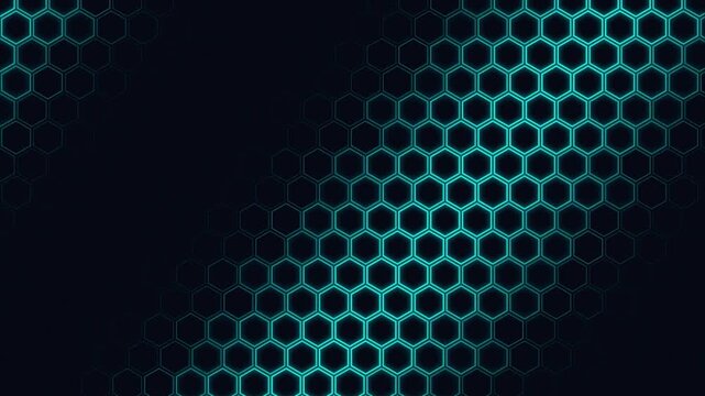 Blue glowing hexagon mesh grid futuristic cyberpunk tech digital pattern seamless motion background for gaming screens and website headers