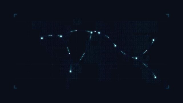 Digital world map loop animation with glowing blue network nodes
