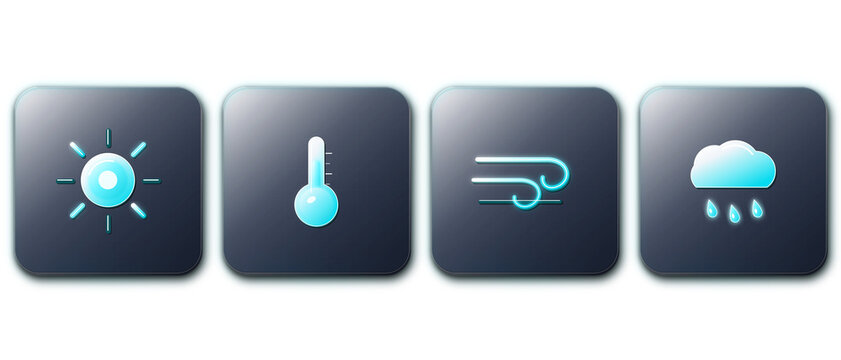 Weather Forecast Sun Rain and Climate Icons in 3D Glass.