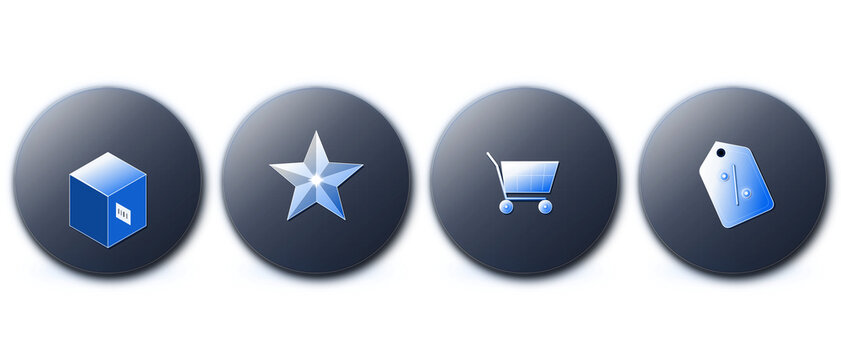 E-commerce Shopping Cart and Sales Analytics Icons in 3D Glass.