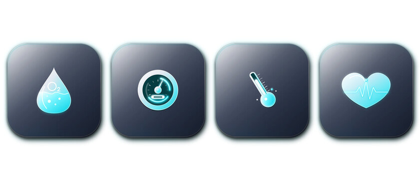 Patient Healthcare Pulse ECG Heartbeat Vitals Icons in 3D Glass.