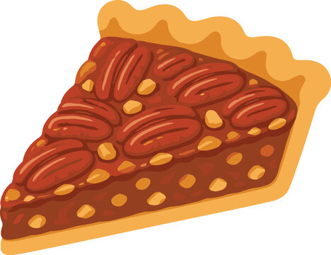 Slice of Pecan Pie with Whole Pecans and Filling