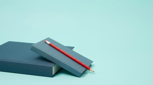 青い本の上に置かれた赤い鉛筆