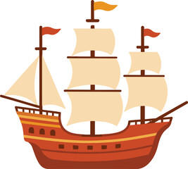 Vintage Sailing Ship with Tan Sails and Orange Hull © MILA