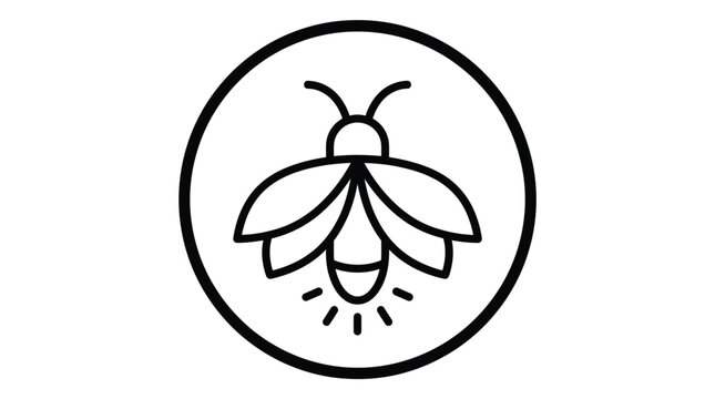 Firefly insect vector icon graphic element logo symbol illustration featuring clean minimalist black outlines inside circular frame