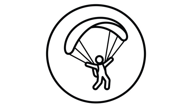 Paragliding icon featuring minimalist black line art style with a person flying high inside circular badge design
