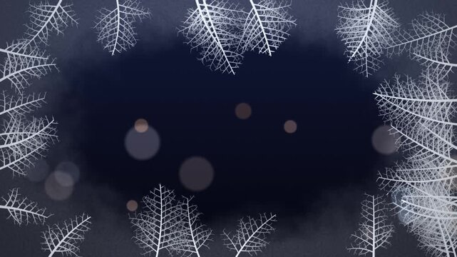 Frost ferns creeping in from the edges on a window, city lights at night behind the glass, 4K