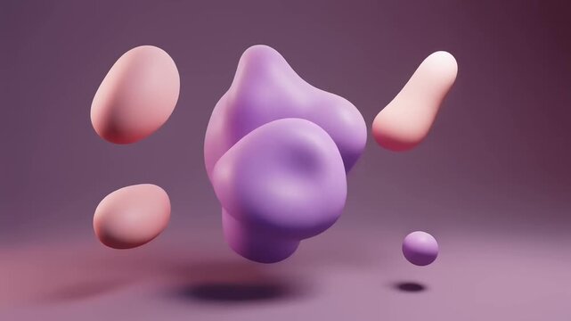 Abstract 3D Liquid Shapes Morphing and Floating in Minimalist Purple Space 4K Generative AI
