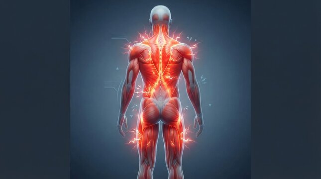 Illustrated Human Skeletal Muscle Anatomy Diagram.