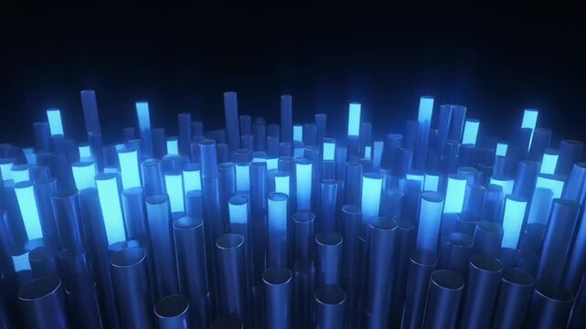 Abstract Digital Background Featuring Pulsating Neon Blue Cylinders 4K Generative AI