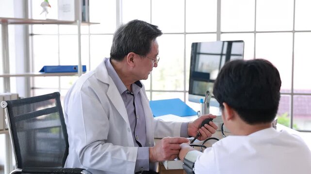 doctor consulting, Mature asian physician psychiatrist consulting concerned with teenage girl, child patient. Children healthcare, check up medical