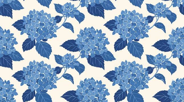 Elegant blue hydrangea floral seamless pattern vector background