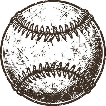 Vintage baseball illustration with distressed texture on white background