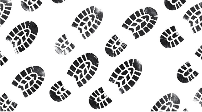 Black and white shoe print pattern background, isolated on transparent background