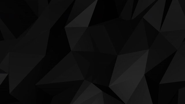 Elegant black abstract geometric polygon motion background. Seamless looping 3D low poly dark surface with smooth moving lights.