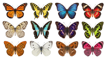 Collection of twelve diverse butterflies on isolated on transparent background © PNG Studio 99