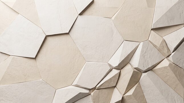 Abstract Cream Polygonal Stone Texture with Raised Facets