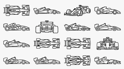 Obraz premium Diverse Collection of Formula Racing Cars in Sleek Line Art Design