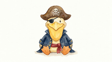 Fototapeta premium Cute cartoon pelican wearing a pirate hat and eye patch illustration