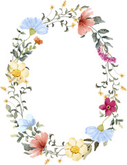 Obraz premium beautiful floral watercolor oval wreath background
