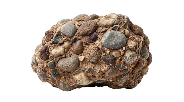 Conglomerate rock sample isolated on transparent background