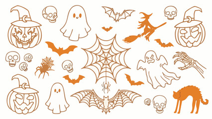 Obraz premium Halloween-themed vector icons featuring classic spooky characters and symbols for event graphics