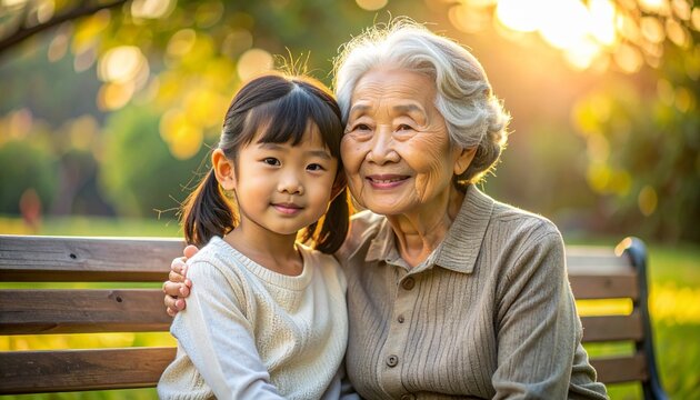 Grandmother And Young Child Soft Outdoor Bench