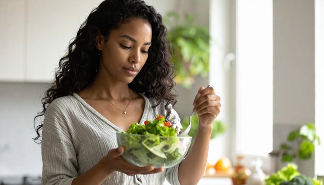 Young Latina Woman Soft Mixing Salad
